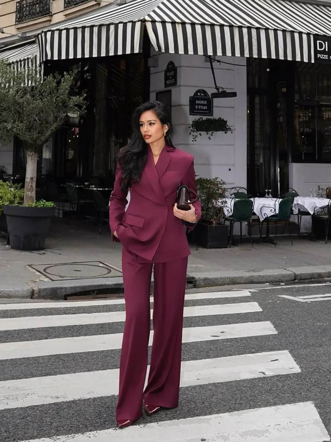 Retro Flip Collar Long Sleeve High-Waist Suit Set