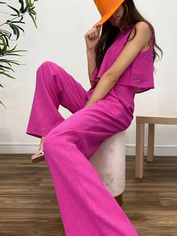 Women's Round Neck Tank Top And Straight Pants Two Piece Sets