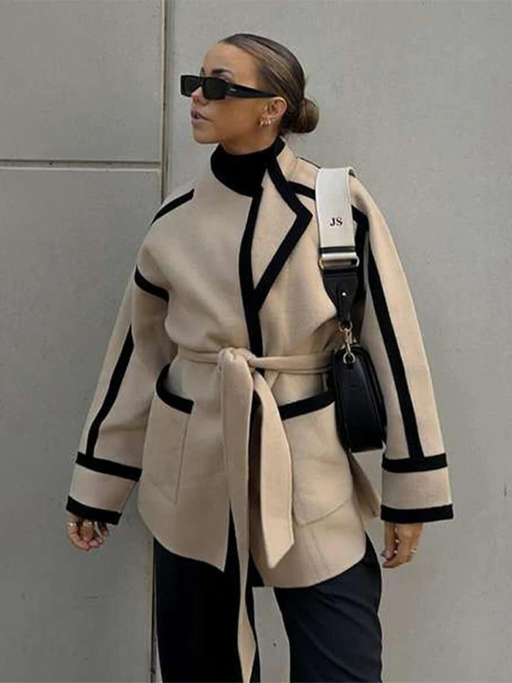 Casual Long Sleeve Coat With Belt Pockets