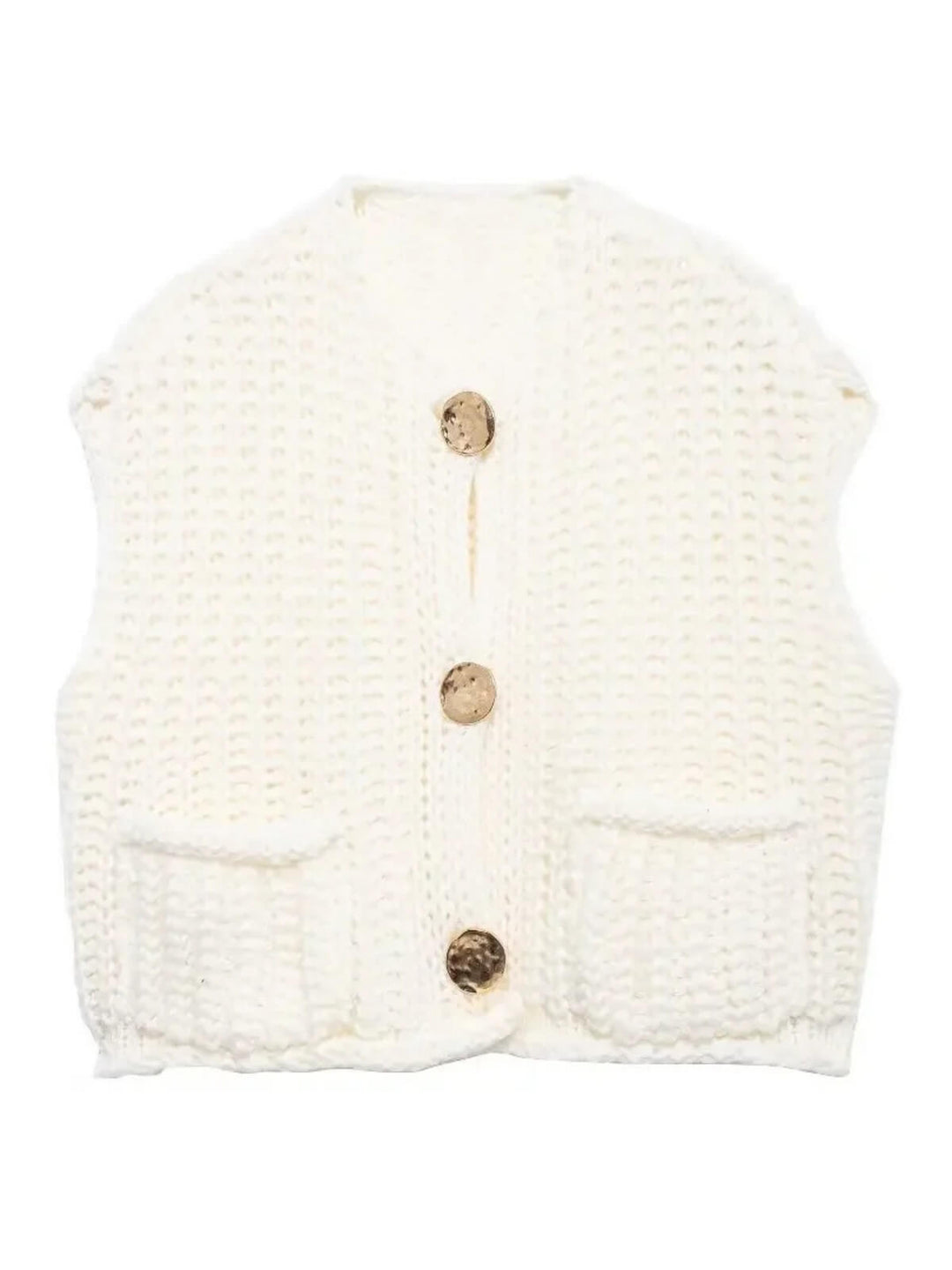 Fashionable V-Neck Button Up Front Pockets Sleeveless Vest