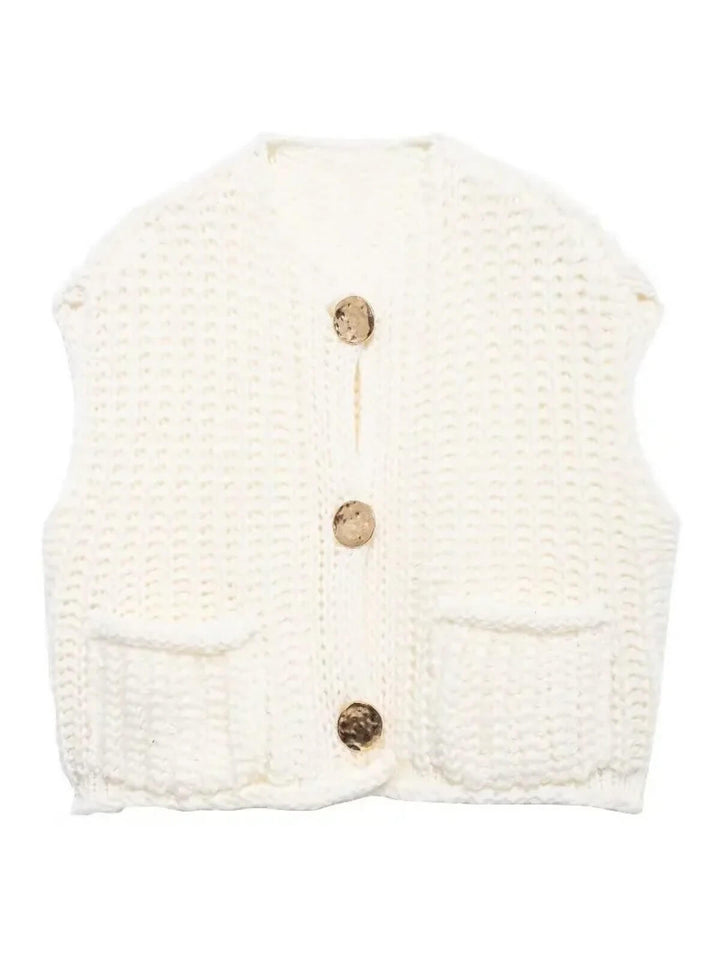 Fashionable V-Neck Button Up Front Pockets Sleeveless Vest