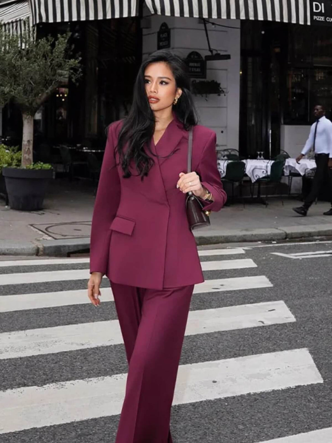 Retro Flip Collar Long Sleeve High-Waist Suit Set