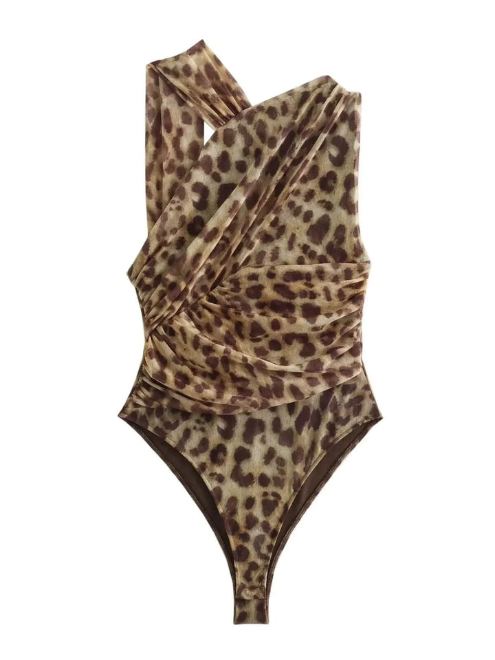Sexy Pleated Asymmetrical Backless Bodysuit