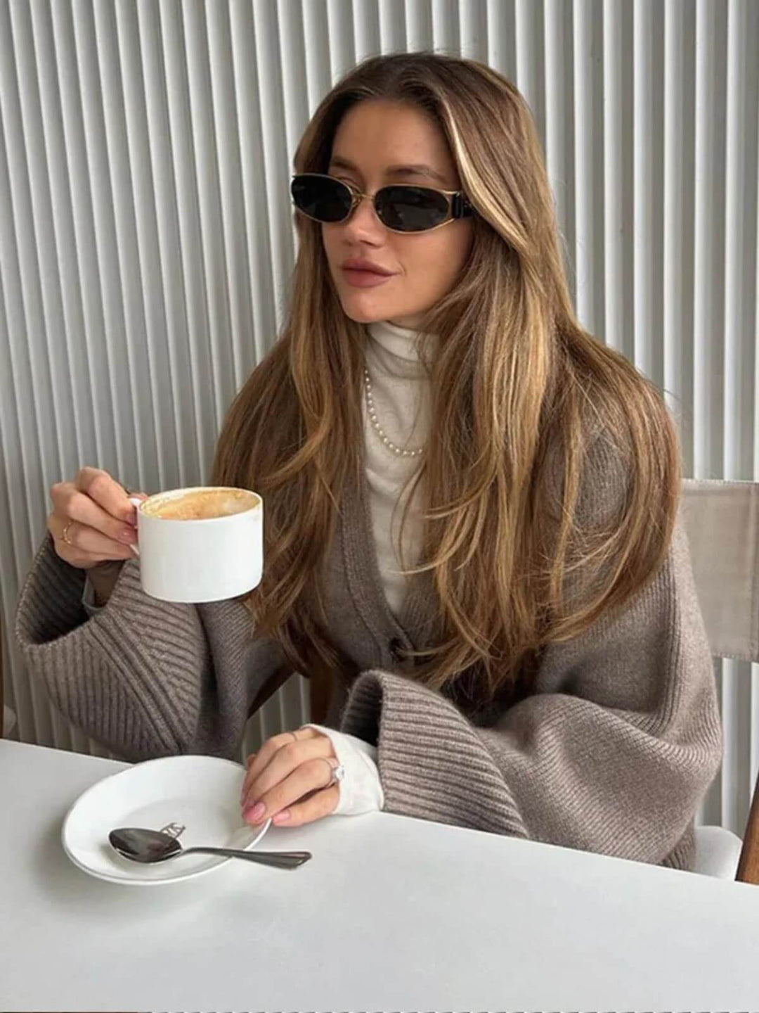 Women's V-neck Long Sleeves With Pocket Slim Metal Buttons Cardigan
