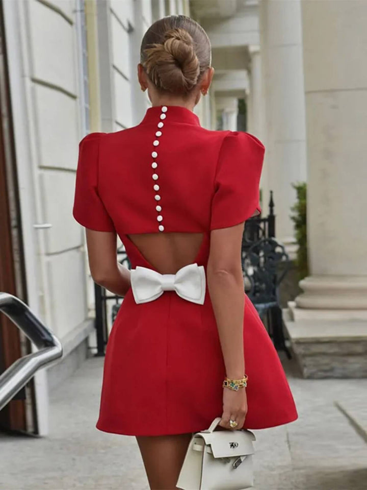 Elegant Out Bow High Waist A-Line Mini Dresses