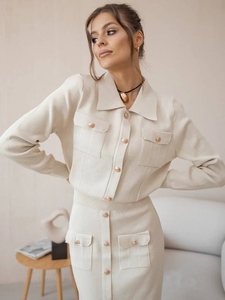 Elegant Two-Piece Matching Knit Blazer Skirt