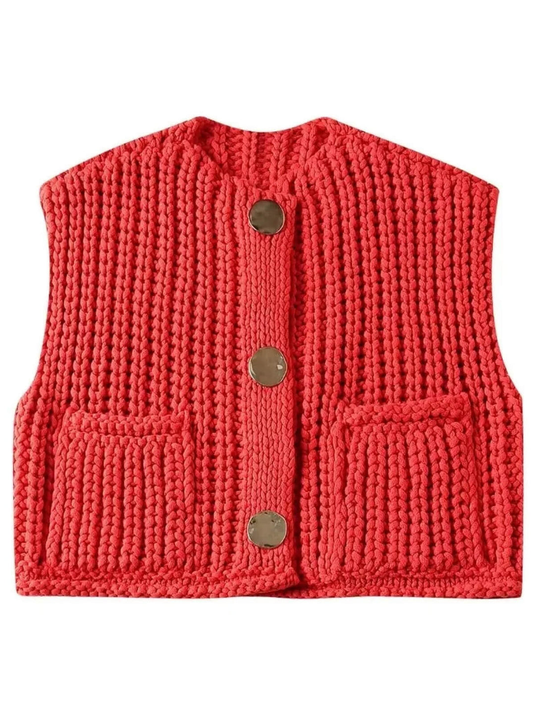 Fashionable V-Neck Button Up Front Pockets Sleeveless Vest