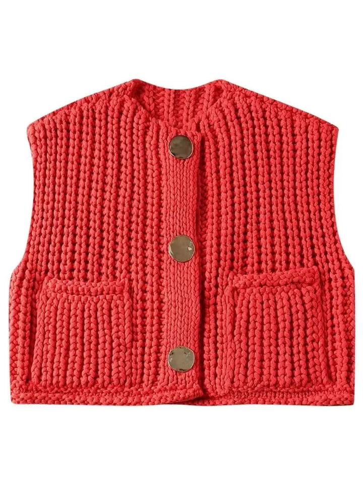 Fashionable V-Neck Button Up Front Pockets Sleeveless Vest