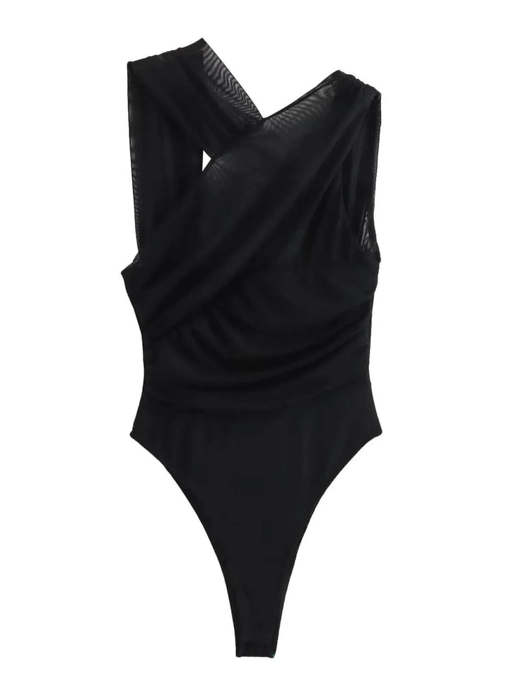 Sexy Pleated Asymmetrical Backless Bodysuit