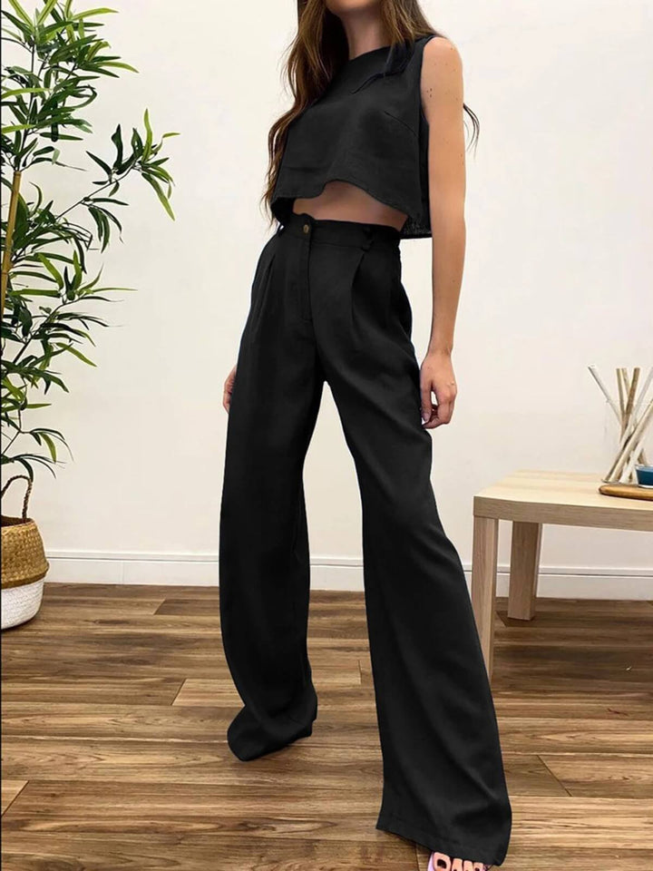 Women's Round Neck Tank Top And Straight Pants Two Piece Sets