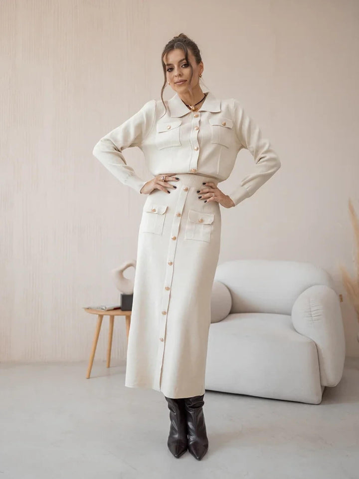 Elegant Two-Piece Matching Knit Blazer Skirt