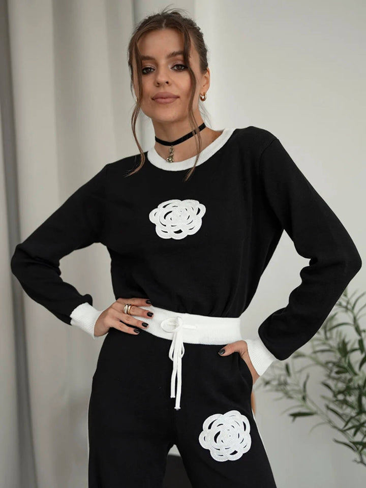Casual Two-Piece Floral Sweater Knit Tracksuit Matching Sets