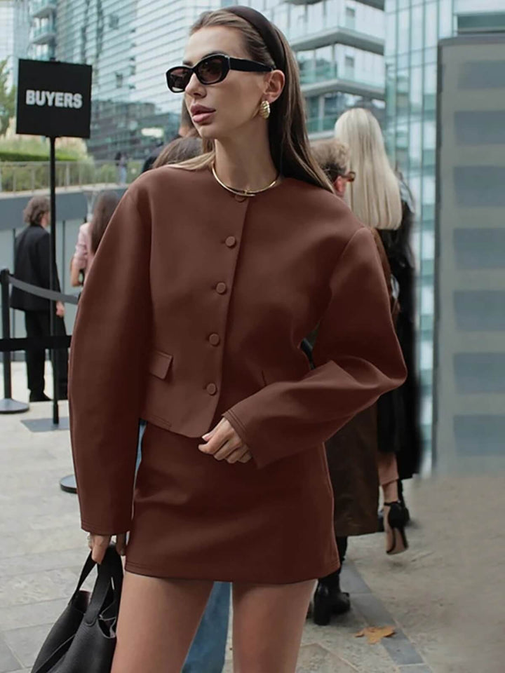 Elegant Two-Piece Set Long Sleeve Mini Skirt