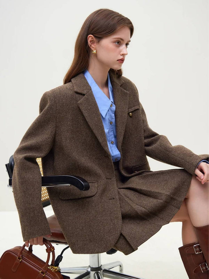 Retro Style Wool Blazer With Pockets