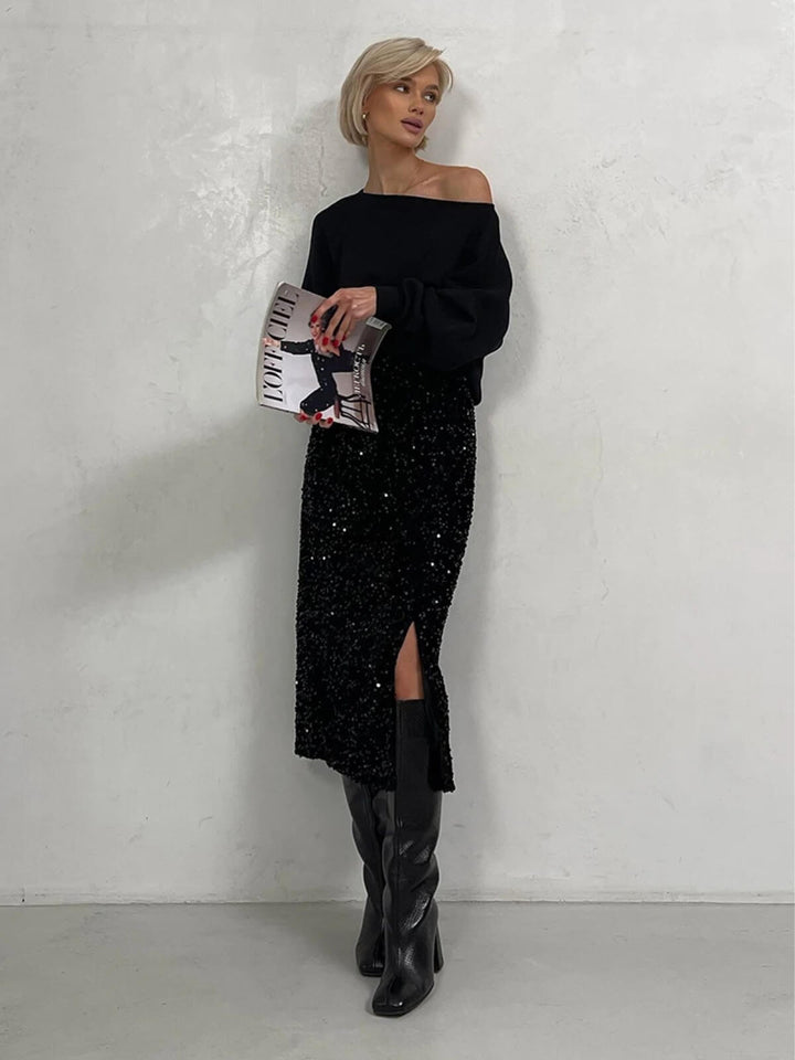 Sexy High Waist Slit Midi Skirt