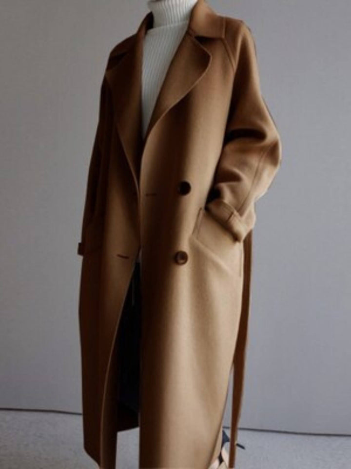 Elegant V-neck With Side Pockets Trenchcoat