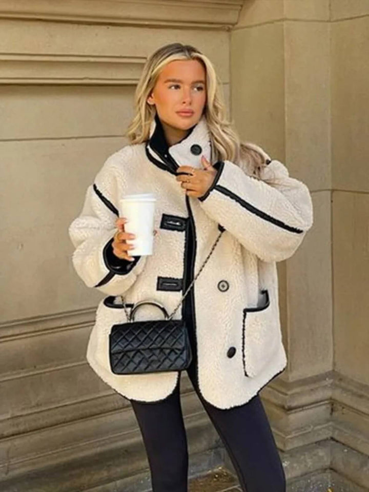Women's Contrast Fleece Thick Warm Coat