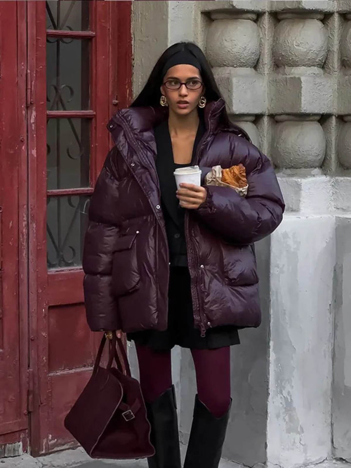 Casual Lace-Up Down Jacket With Button Pockets
