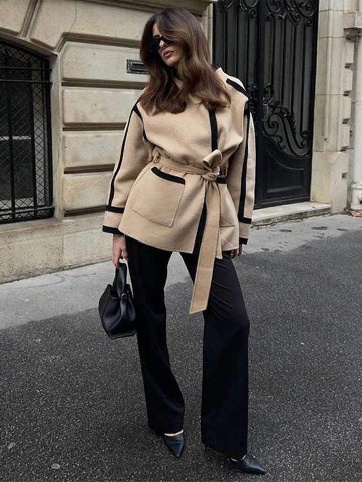 Casual Long Sleeve Coat With Belt Pockets