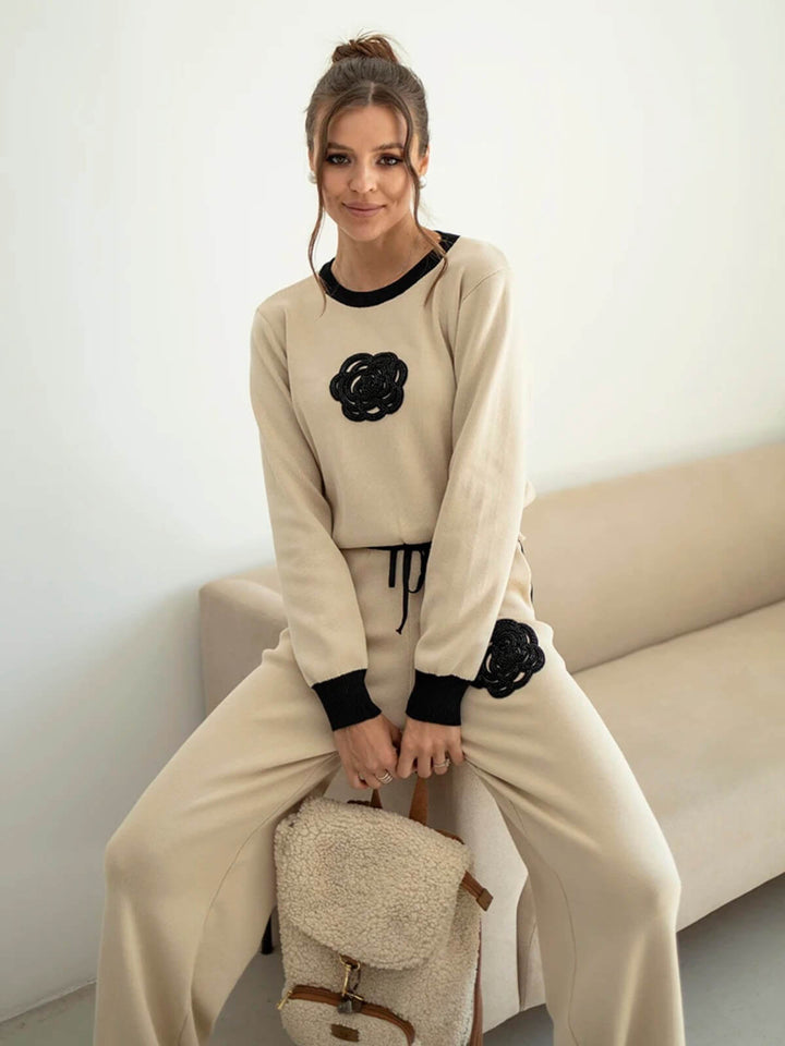 Casual Two-Piece Floral Sweater Knit Tracksuit Matching Sets