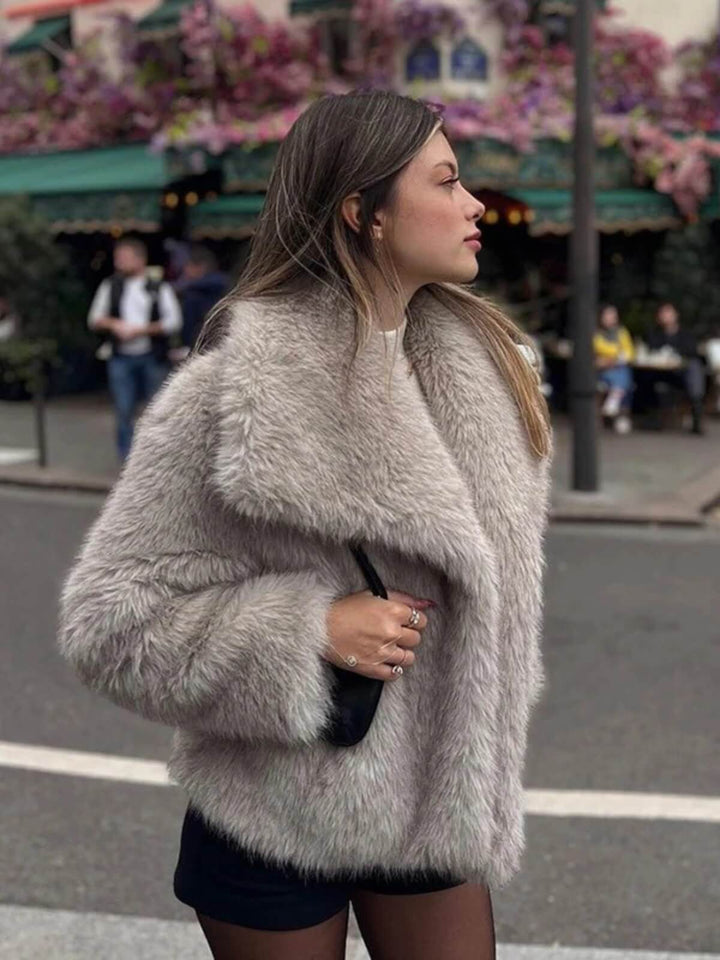 Luxurious Fluffy Big Fur Collar Coat