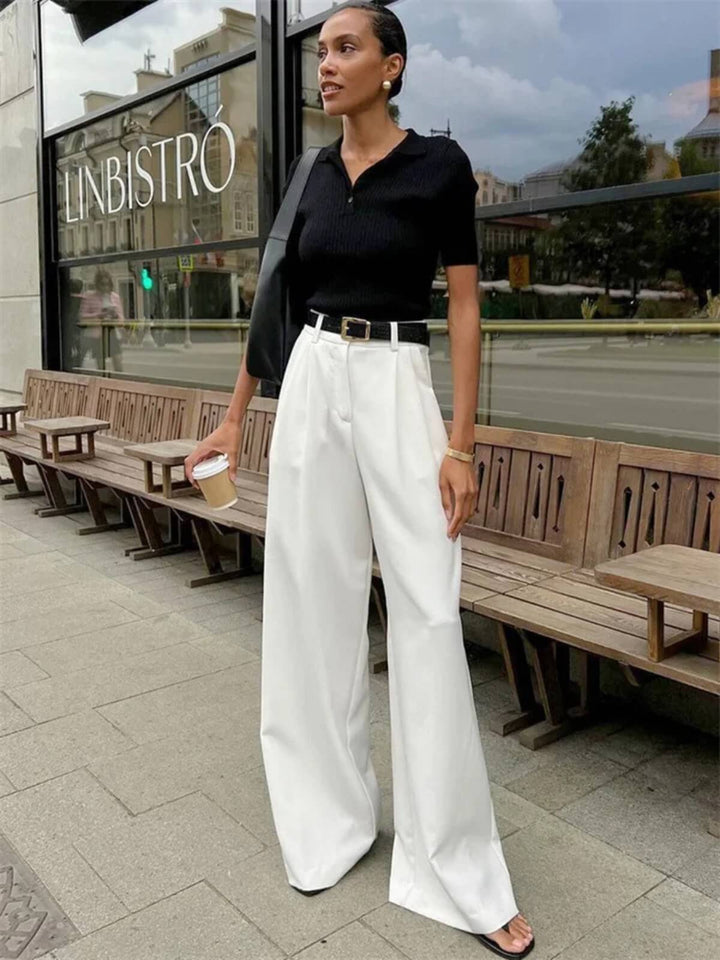 Patchwork High Waist Casual Wide Leg Trousers