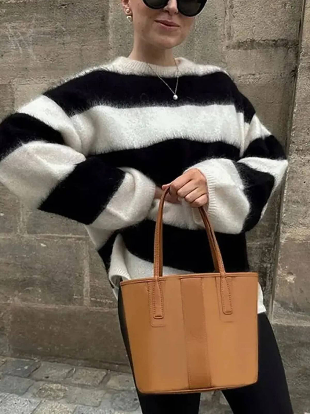 Women's O-Neck Long Sleeve Stripe Loose Sweater