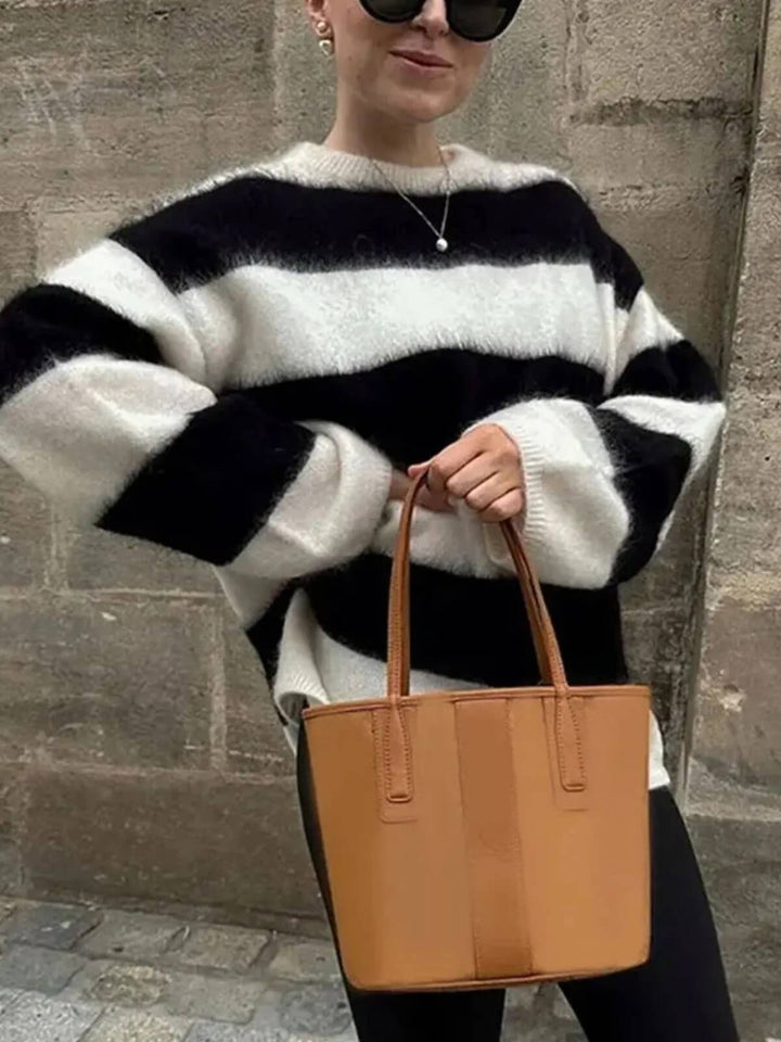 Women's O-Neck Long Sleeve Stripe Loose Sweater