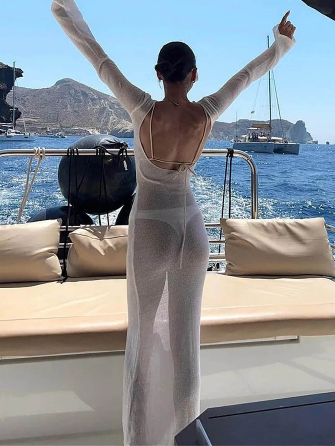 Women's Round Neck See-Through Backless Wrap Dress