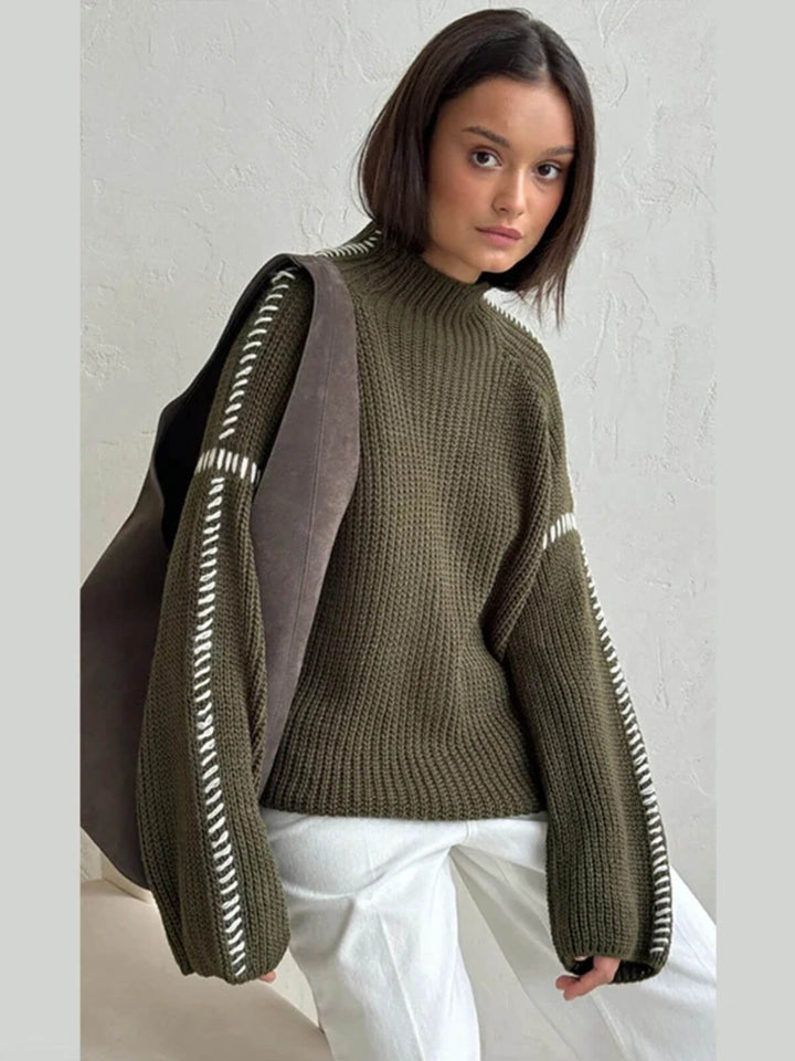 Women's Minimalist Patchwork High Neck Sweater