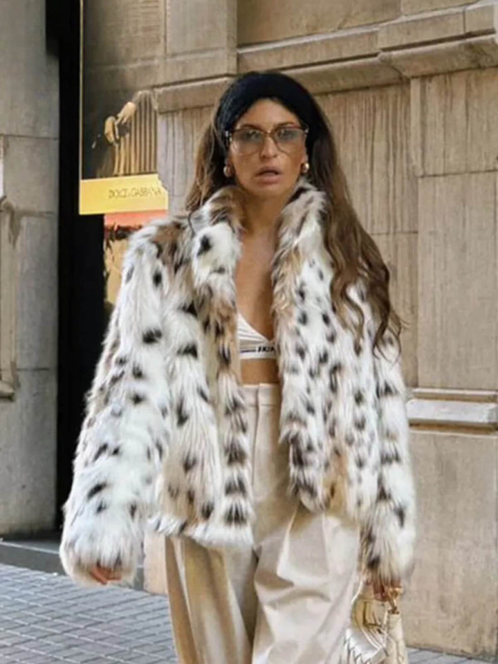 Fashionable Leopard Warm Loose Fit Hidden Button Overcoat