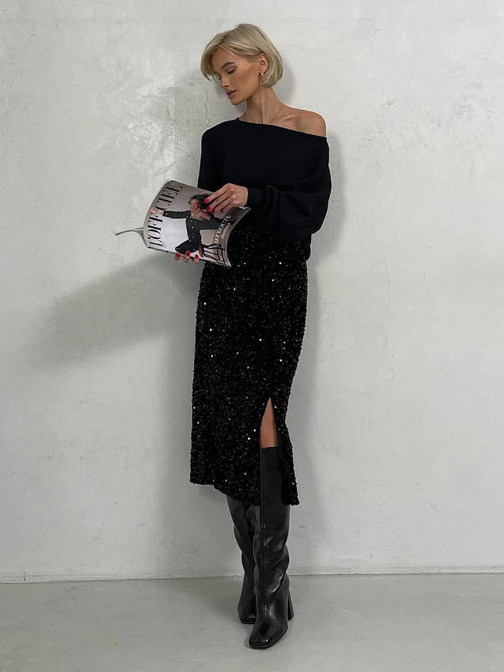 Sexy High Waist Slit Midi Skirt