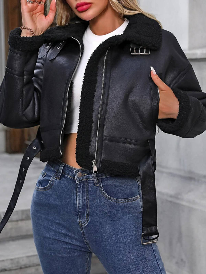 Think Fur Zipper Belt Coat