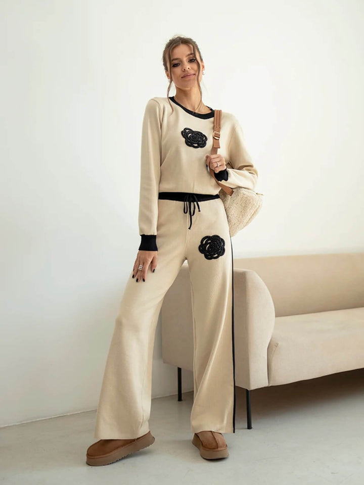 Casual Two-Piece Floral Sweater Knit Tracksuit Matching Sets