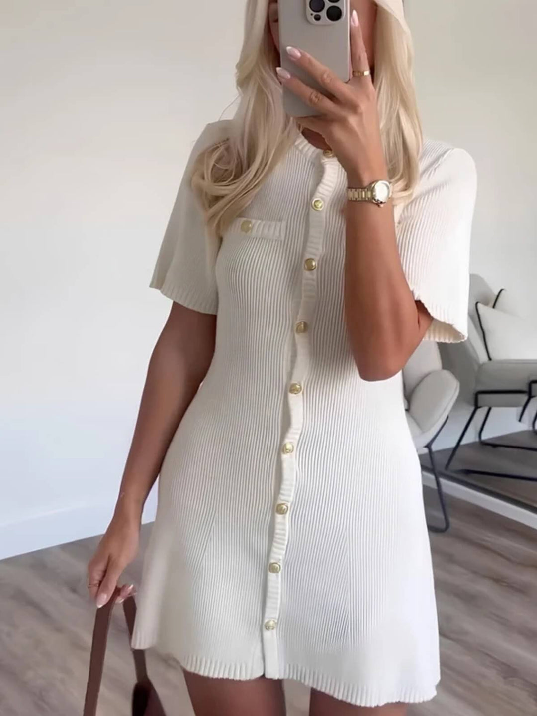 Women's Metal Button Sexy Slim Fit Knitted Mini Dress