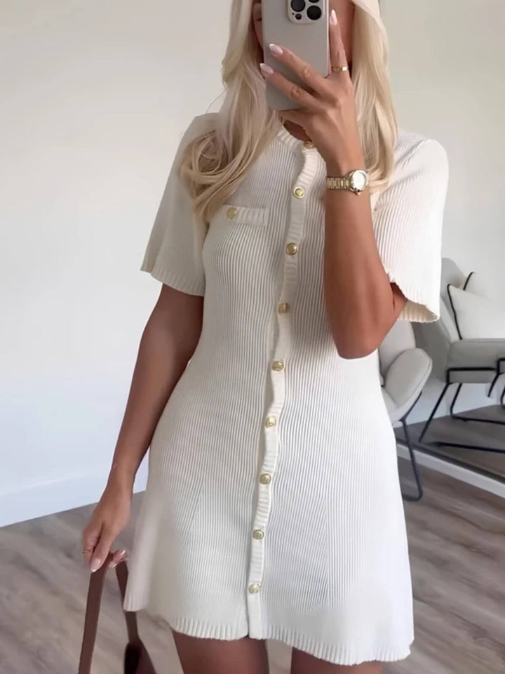 Women's Metal Button Sexy Slim Fit Knitted Mini Dress