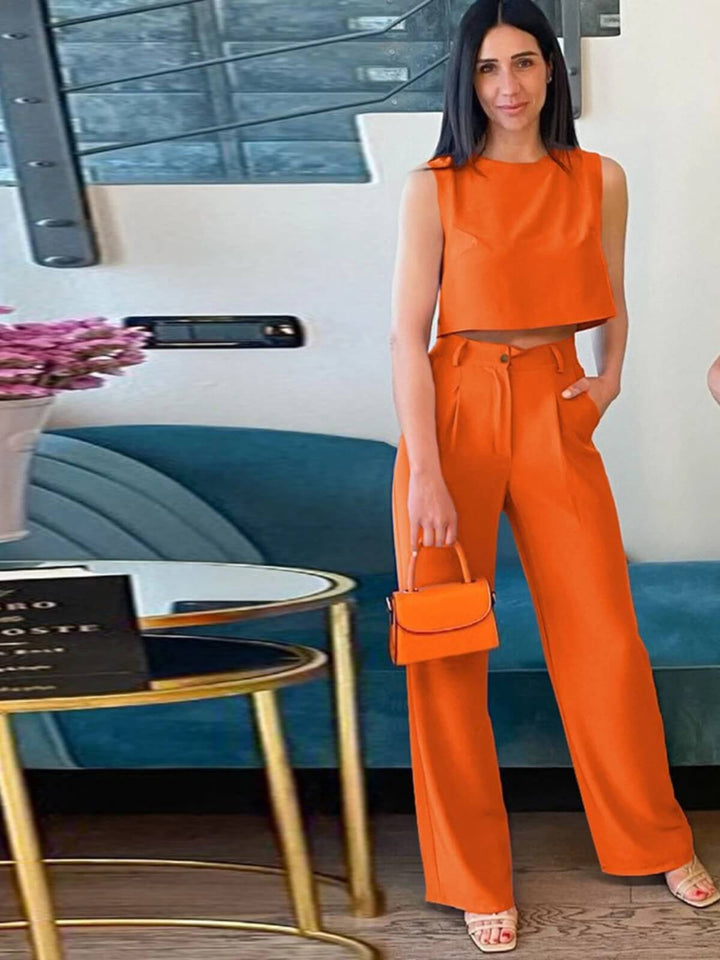 Women's Round Neck Tank Top And Straight Pants Two Piece Sets