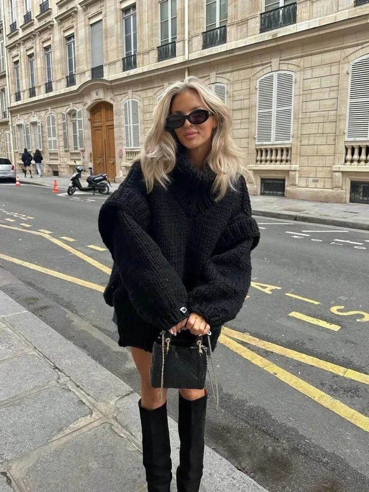 Oversized Loose Turtleneck Double Lantern Sleeve Sweater