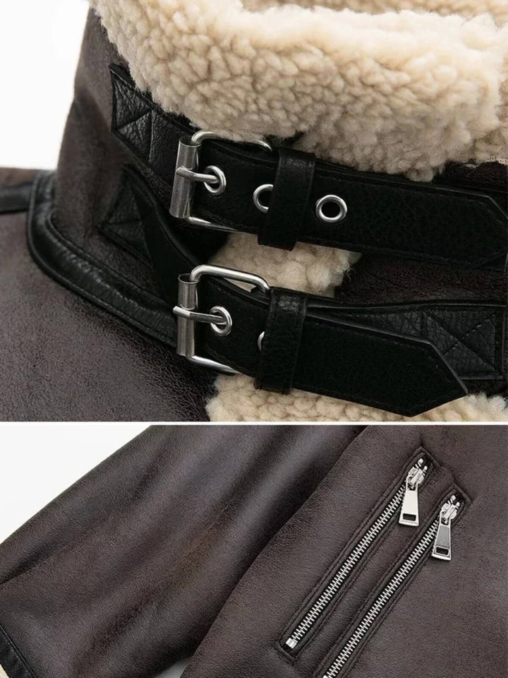 Casual Long Sleeve Biker Fur Jacket