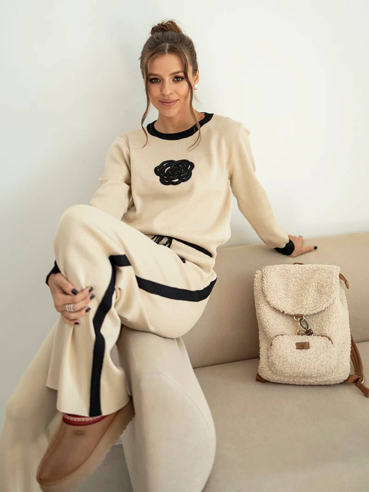 Casual Two-Piece Floral Sweater Knit Tracksuit Matching Sets