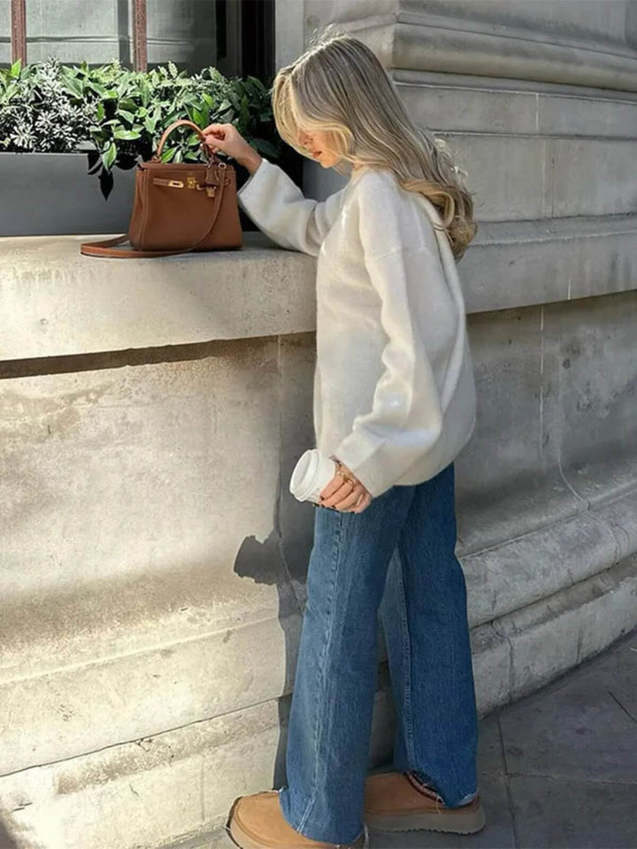 Classic O-neck Mohair Thick Knitted Sweater
