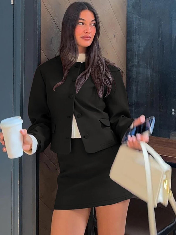 Elegant Two-Piece Set Long Sleeve Mini Skirt