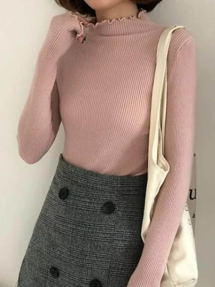 Sexy Turtleneck Ruched Slim Tops Sweater