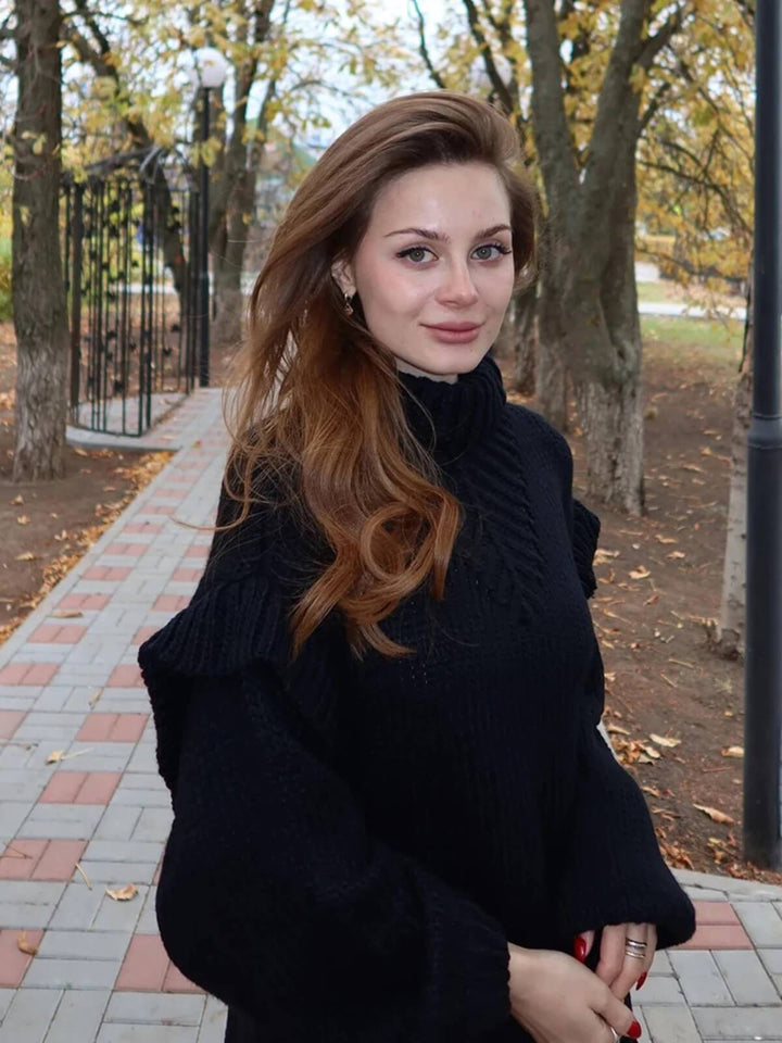 Oversized Loose Turtleneck Double Lantern Sleeve Sweater