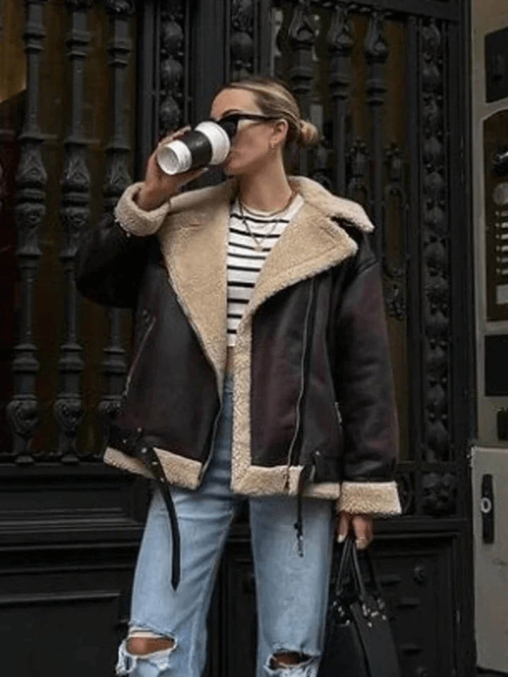 Casual Long Sleeve Biker Fur Jacket