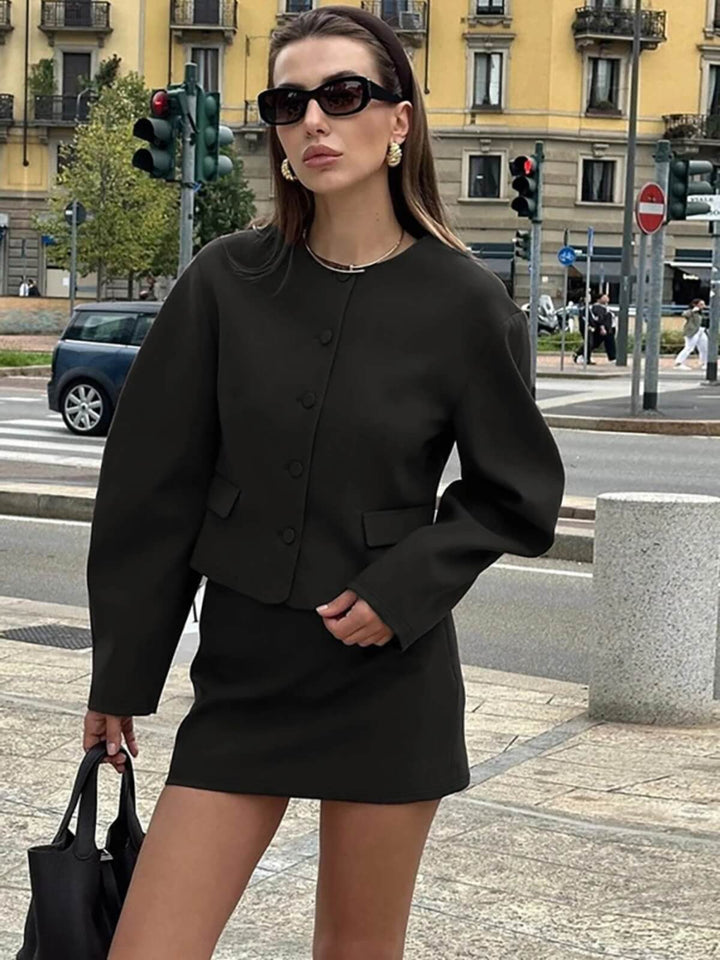 Elegant Two-Piece Set Long Sleeve Mini Skirt