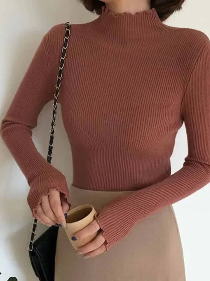 Sexy Turtleneck Ruched Slim Tops Sweater