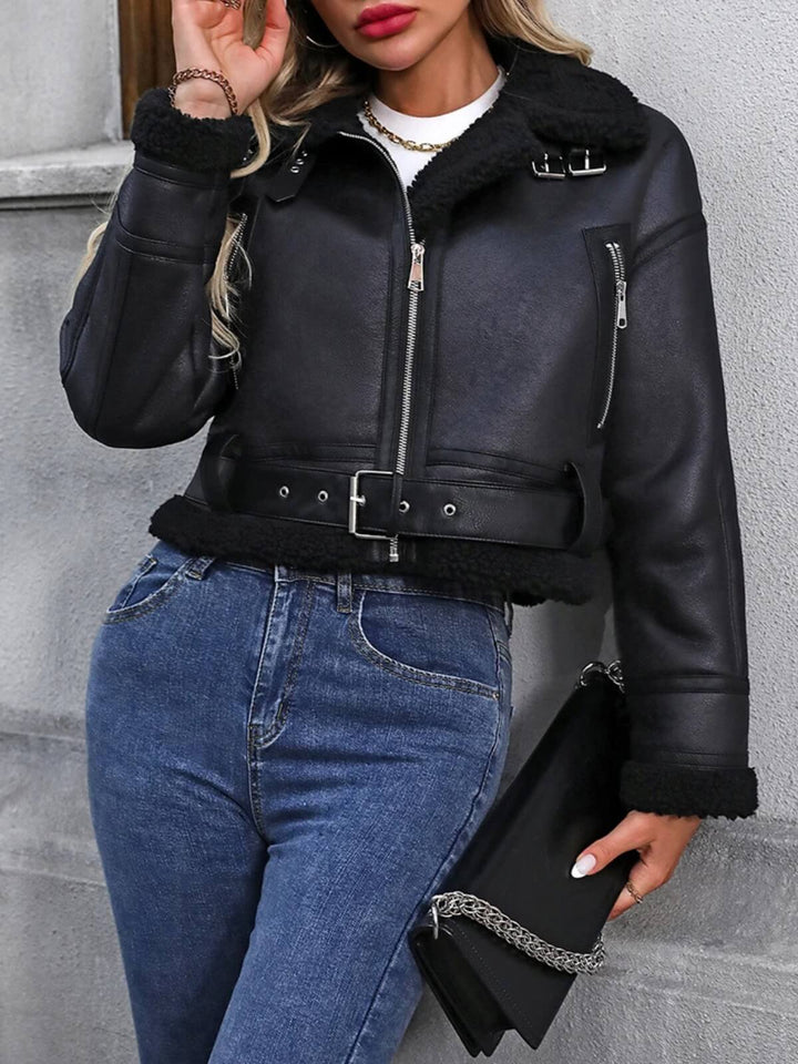 Think Fur Zipper Belt Coat