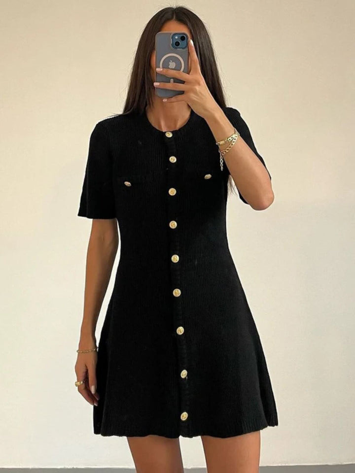 Women's Metal Button Sexy Slim Fit Knitted Mini Dress