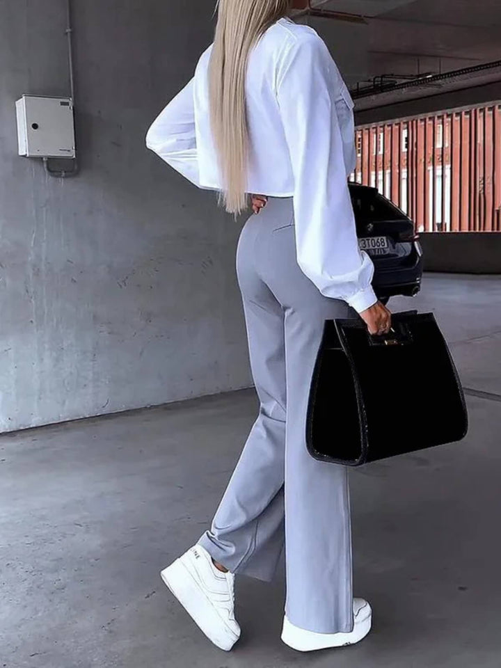 Women's Two-Piece Short Blazer Coat & Straight Pants Suit Set